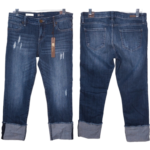 KUT from the Kloth Cameron Straight Leg Jean Dark Wash Distressed Womens Size 8 - Picture 3 of 12